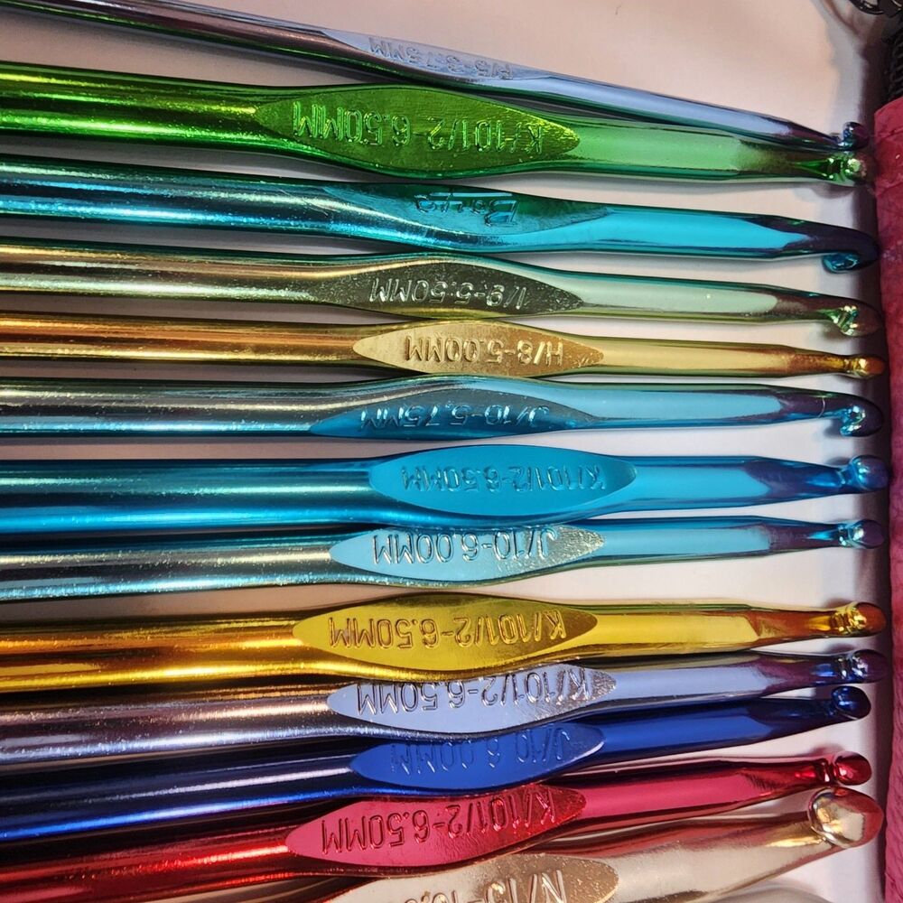Boye Crochet Hook Lot – 14 Hooks (13 Metal + 1 Plastic) + Needle – Sizes W/Case